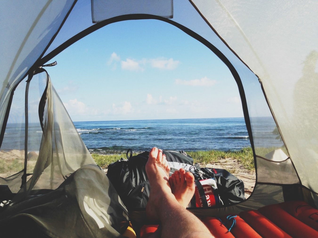 A person camping