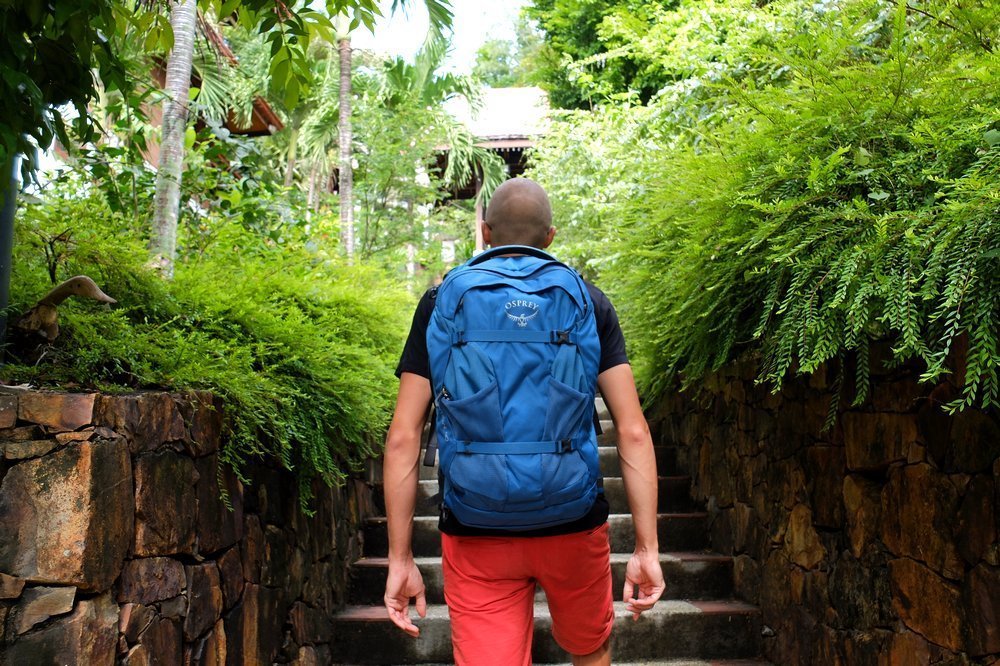 Kaspars with his Osprey Farpoint 40 backpack - Best Carry on Backpack