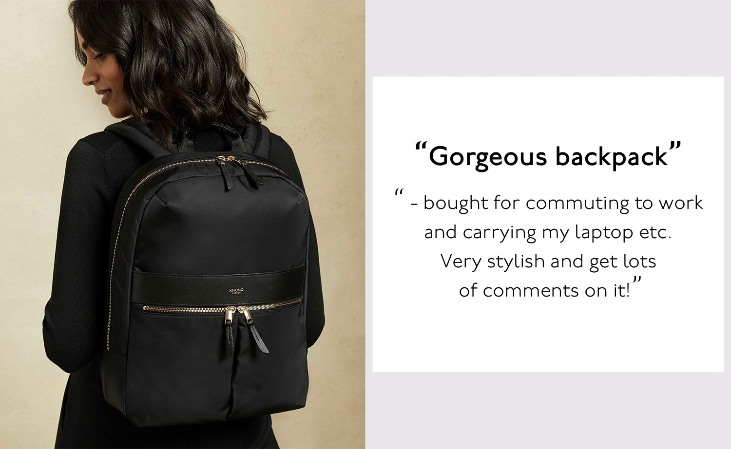 KNOMO London Beauchamp Black 14" Women's Laptop Backpack Female Model Wearing Backpack