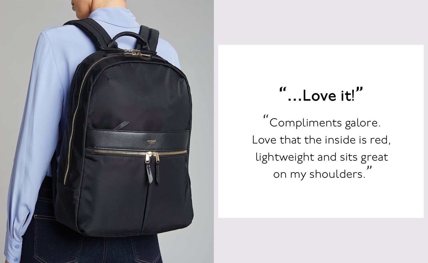 KNOMO London Beaufort Black 15.6" Women's Laptop Backpack Female Model Wearing Backpack