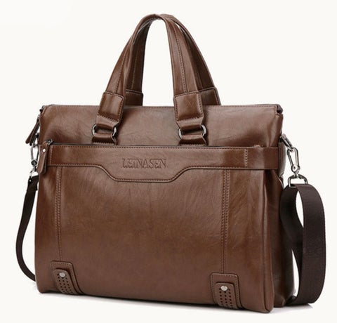 LEINASEN Men's Leather Computer Briefcase - Front View - The Store Bags