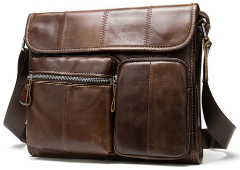 WESTAL Male Leather Messenger Bag - Front View - The Store Bags