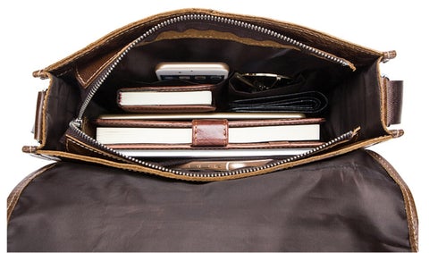 WESTAL Male Leather Messenger Bag - Interior View - The Store Bags