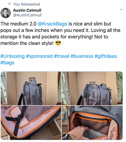 Twitter review of the Knack Pack business backpack