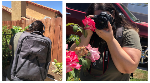 Photographer using Knack Pack as work bag and carryon backpack