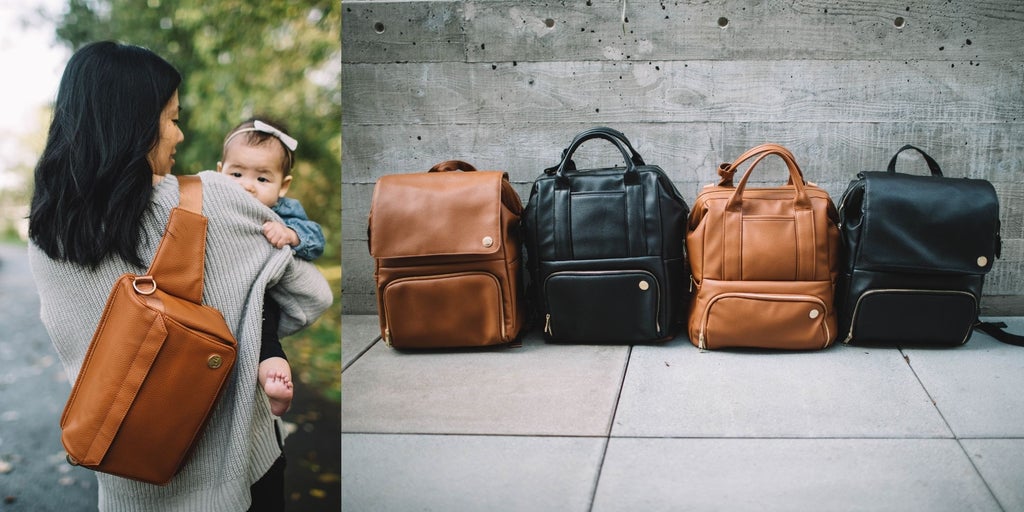 Vegan leather backpacks in brown and black