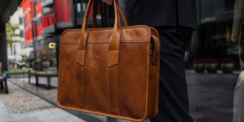 exquisite leather briefcase in brown