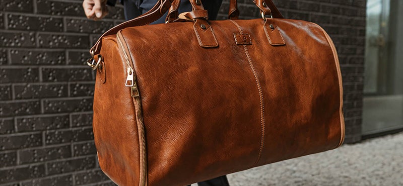 grand brown full grain leather travel bag