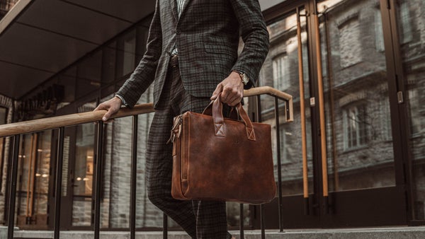 essential modern leather briefcase in brown