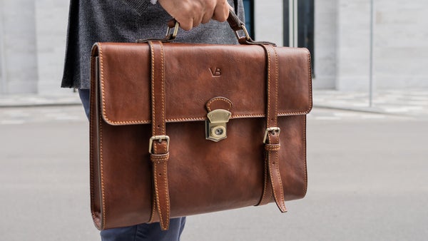 no.3 leather messenger briefcase in brown