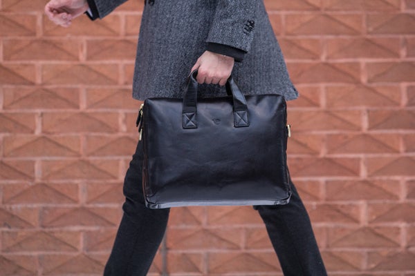essential modern leather briefcase in black
