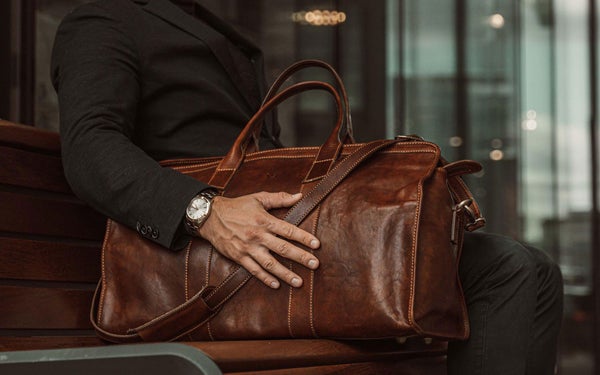 weekender leather travel bag brown
