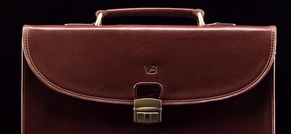 Wide shot of brown business briefcase
