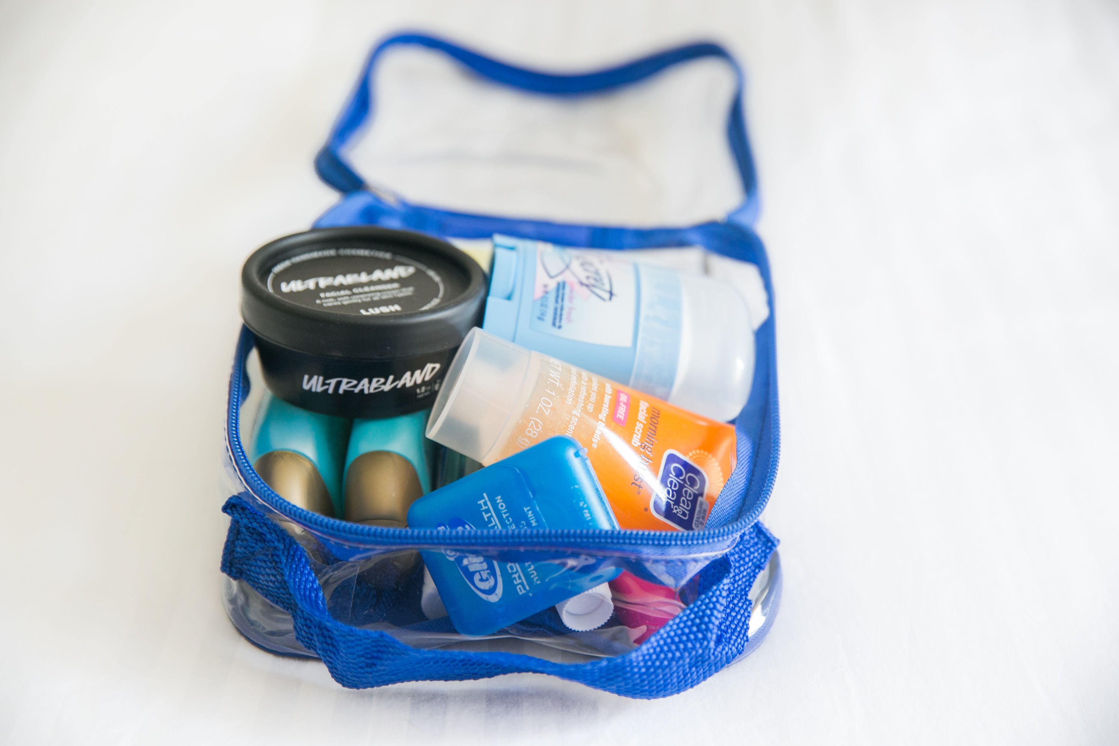 Toiletries packed in an extra small packing cube