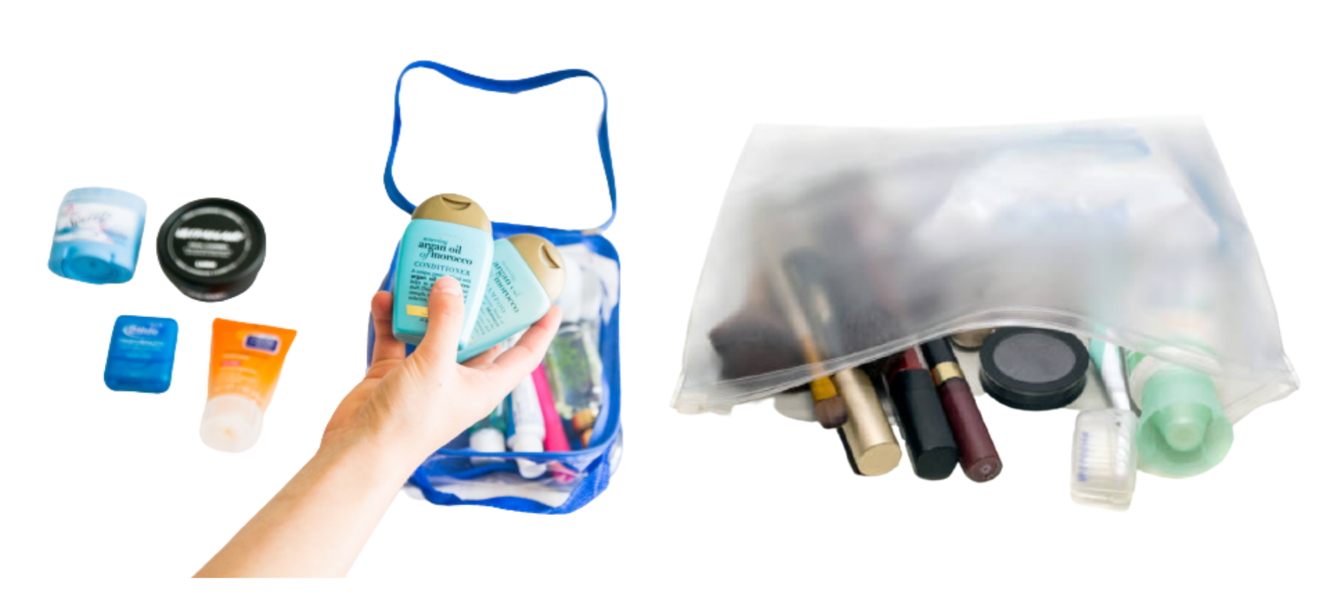 Toiletries packed in a quart size bag vs a sandwich bag