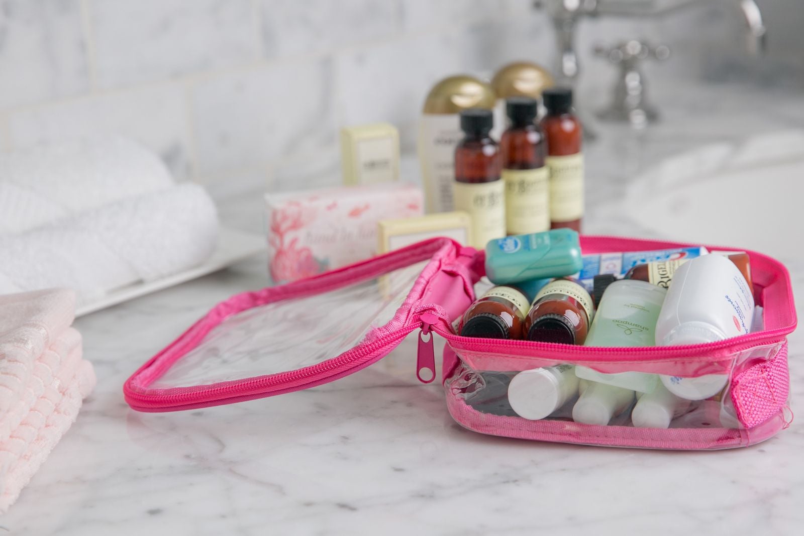 Pink extra small cube as mini toiletry bag