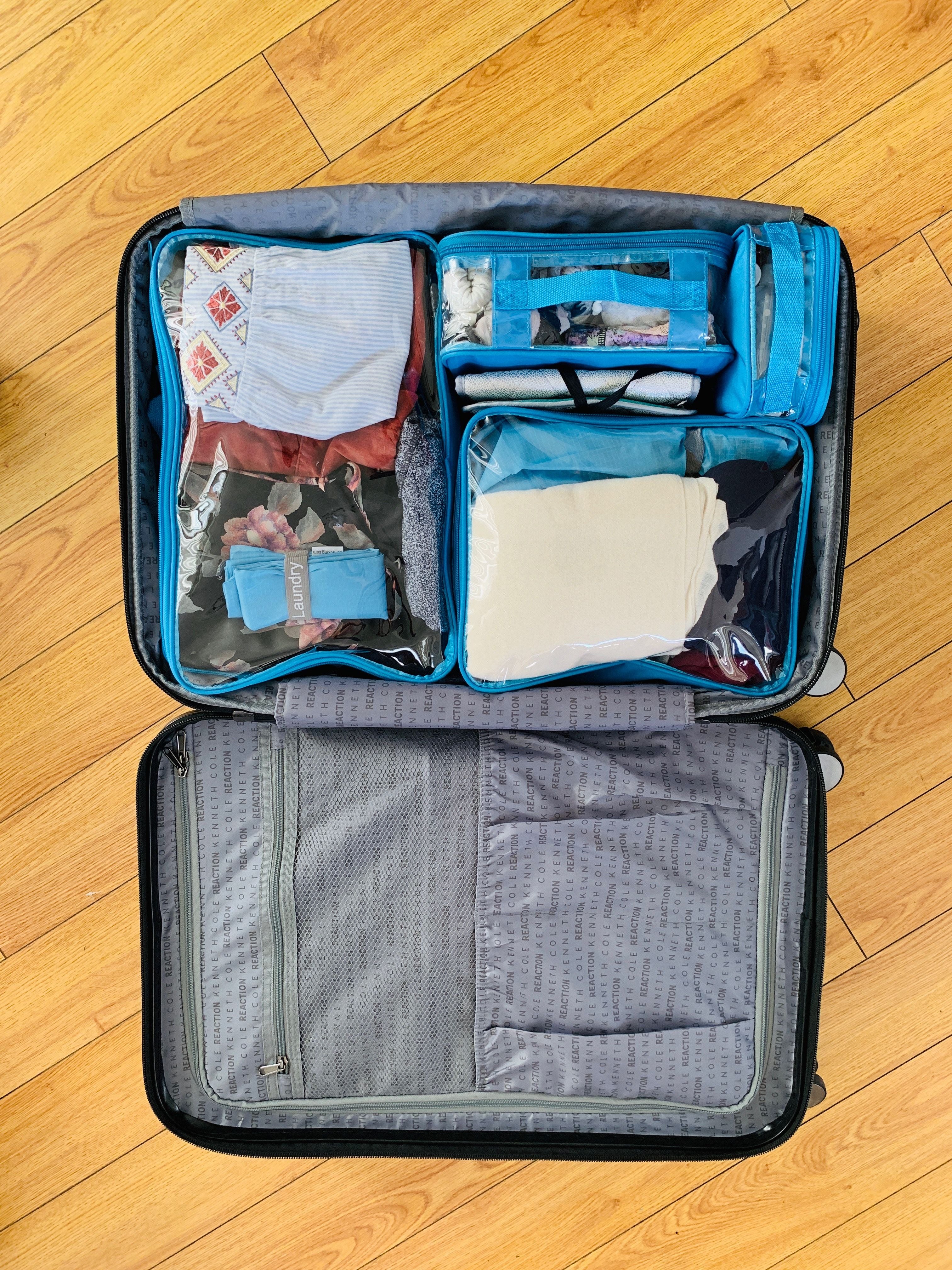 Suitcase organized with packing cubes