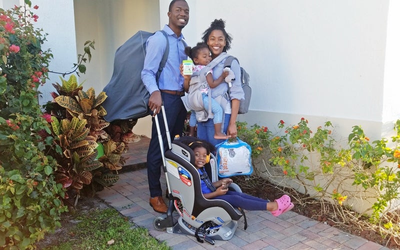 Family ready for backpacking trip
