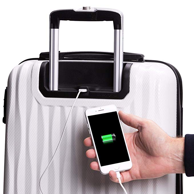 Spinner suitcase with USB charging port