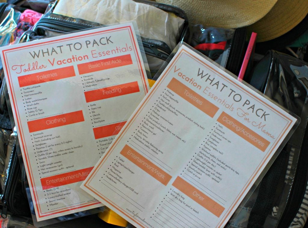 Packing list for suitcase
