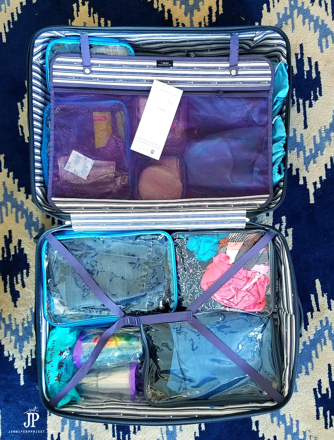 Suitcase organized with travel cubes