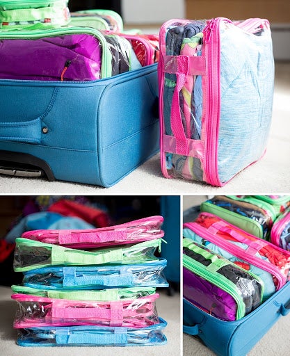 Color coded suitcase with large packing cubes