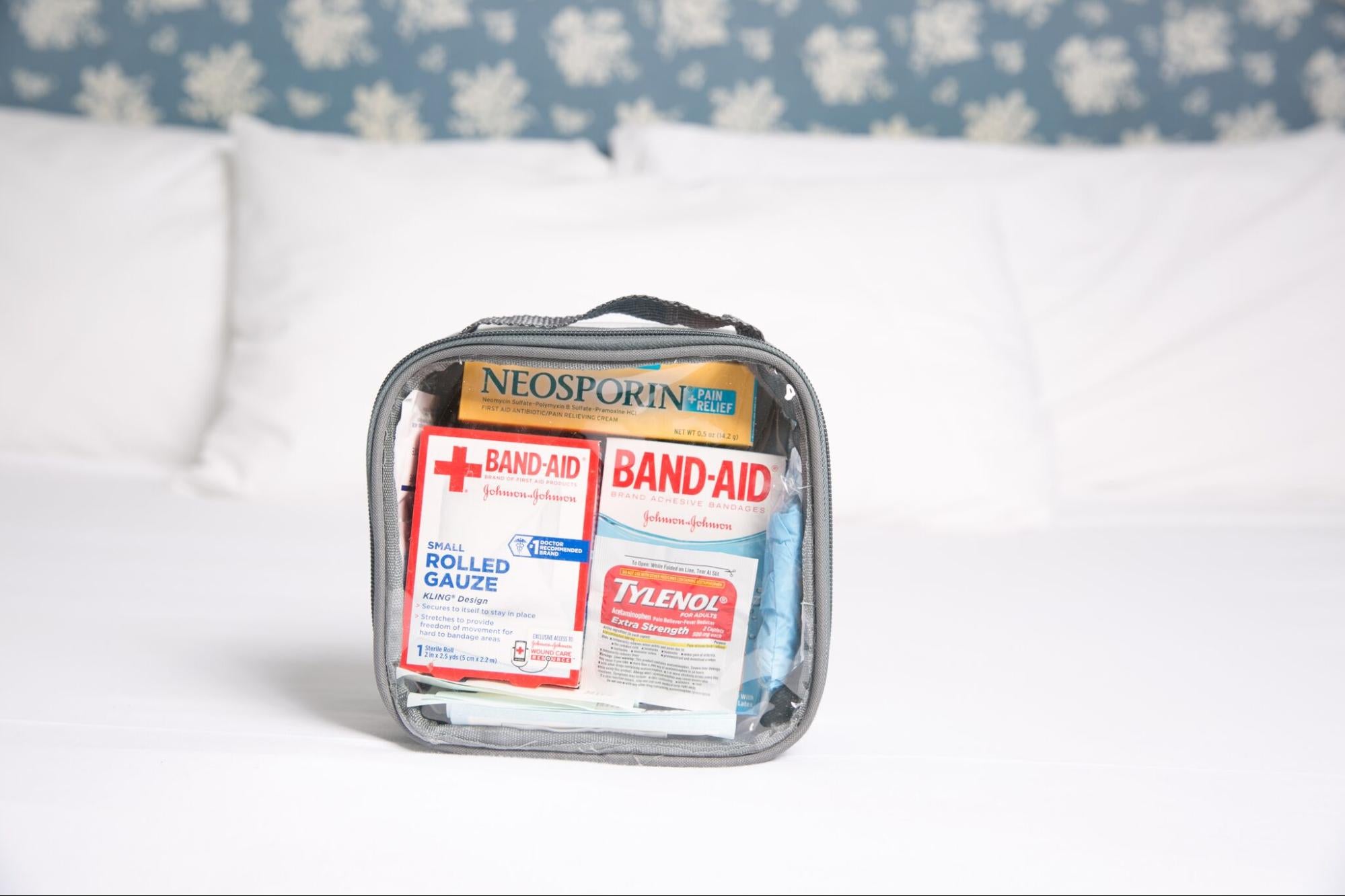 DIY first aid kit inside a packing cube
