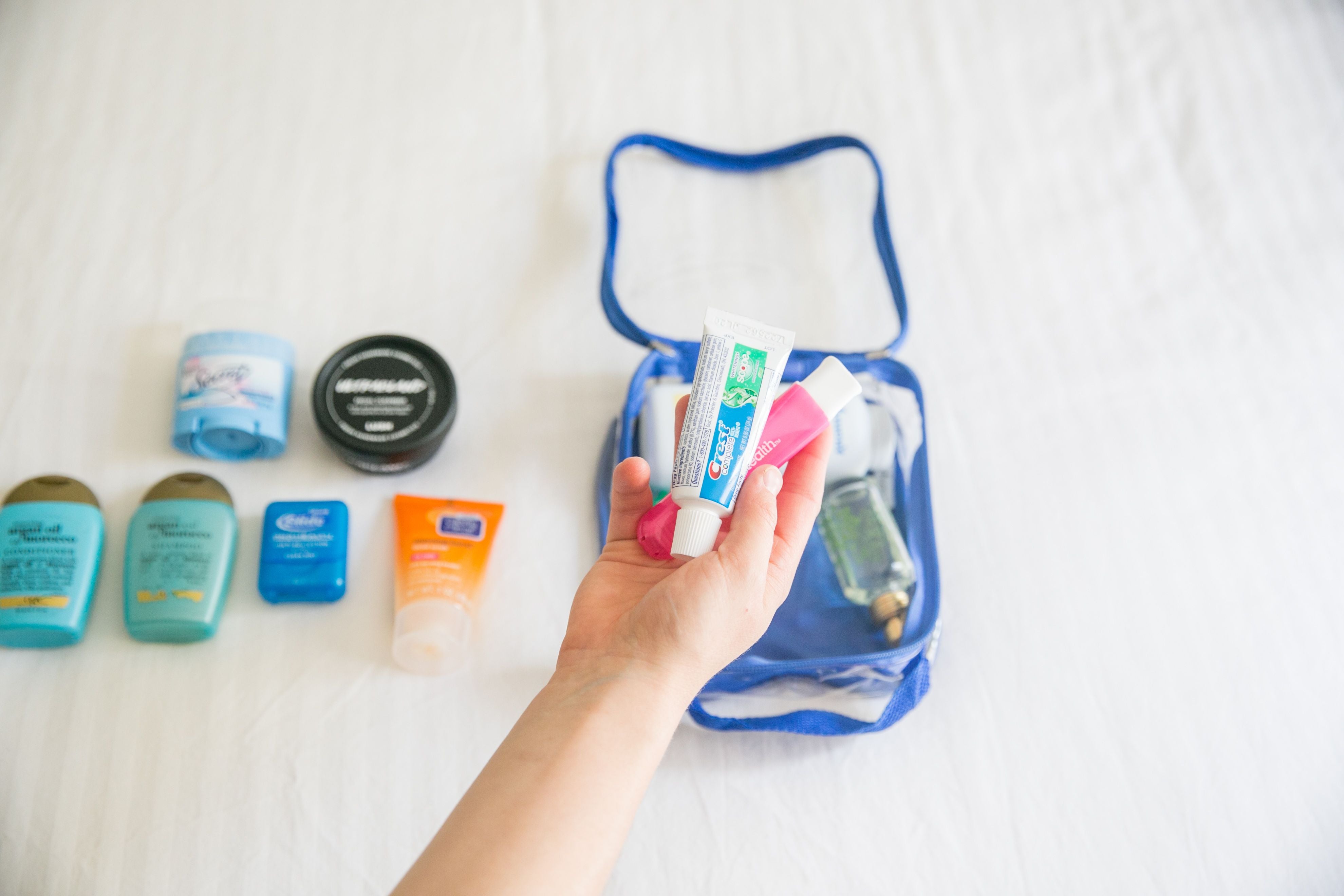 family toiletries in a royal blue extra small cube