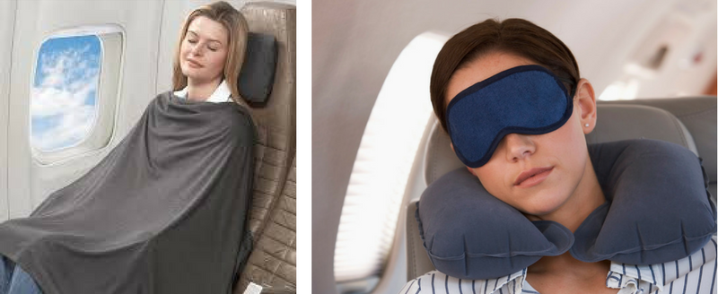 Long flight items like blanket, eye mask and neck pillow for comfort