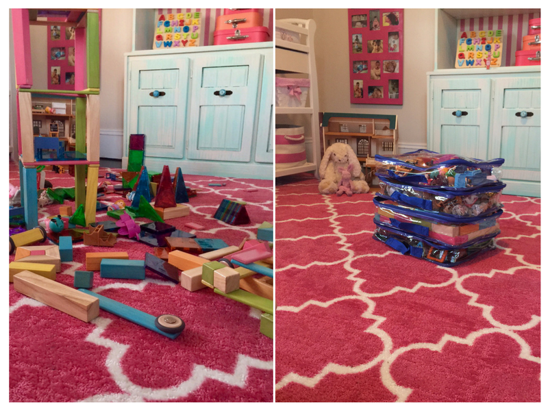 Toy room organization with packing cubes