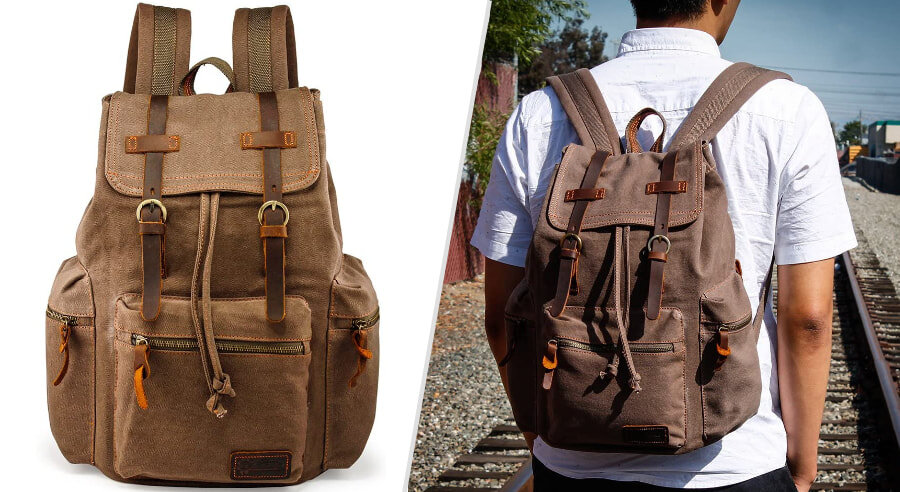 Gearonic vintage canvas flap backpack for school