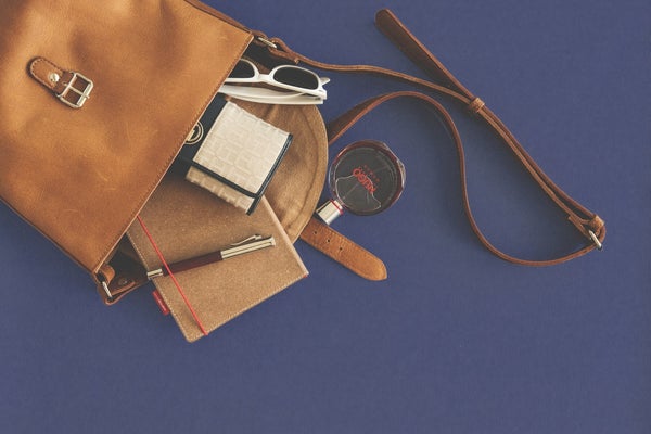 brown leather crossbody bag with watch accessories and agenda