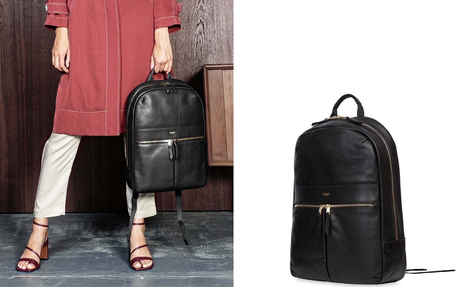 Junyuan London Beaux women's 14" leather black laptop backpack