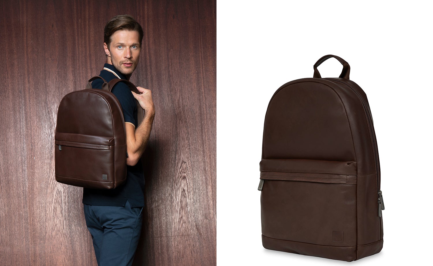 Junyuan London Albion men's brown leather 15" laptop backpack