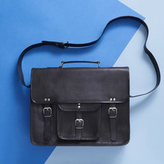 Black Leather Satchel - Ideal For School