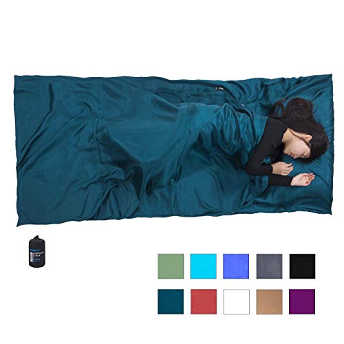 Browint Silk Sleeping Bag Liner, Silk Sleep Sheet, Sack, Extra Wide 87'x43', Lightweight Travel and Camping Sheet for Hotel, More Colors for Option, Reinforced Gussets, Pillow Pocket
