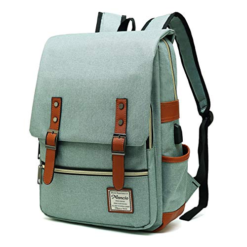 MANCIO Slim Laptop Backpack with USB Charging Port,Vintage Tear Resistant Business Bag for...
