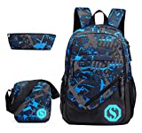 JiaYou Boy 20L Fashion School Bag Backpack with Florescent Mark 3 Sets/2 Sets(ColorF 3 Sets,20L)