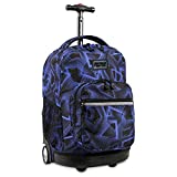 J World New York Sunrise Rolling Backpack. Roller Bag with Wheels, Disco, 18'
