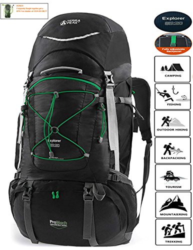 TERRA PEAK Adjustable Hiking Backpack 85L+20L for Men Women Black