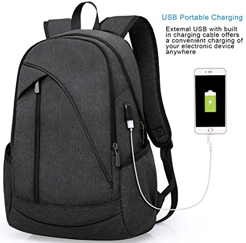 ibagbar Water Resistant Laptop Backpack with USB Charging Port Fits up to 15.6-Inch Laptop and...
