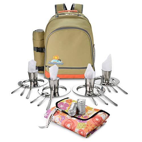 4-Person Picnic Backpack Bag | Insulated Picnic Baskets or Cooler Lunch Box, compartments Set |...