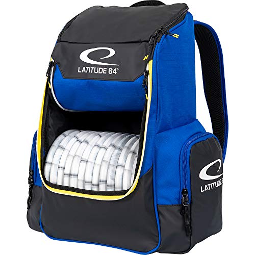 Latitude 64 Blue Core Disc Golf Backpack | 20 Disc Capacity | Two Section Top Compartment | Two Side...