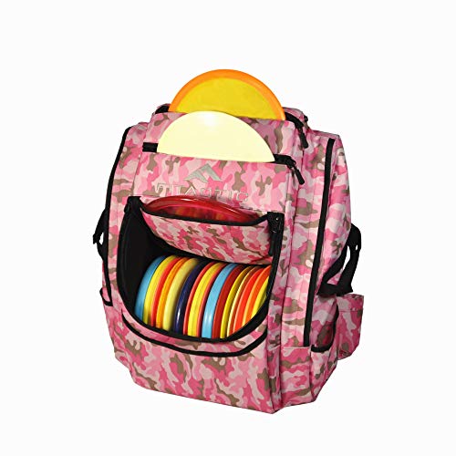 FITactic Luxury Frisbee Disc Golf Bag Backpack (Capacity: 25-30 Discs, Pink Woodland Camouflage)