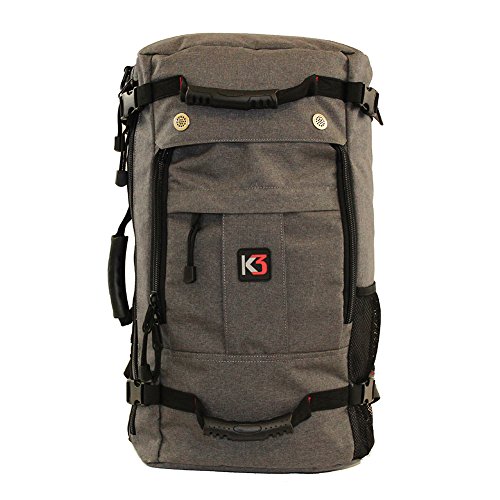 K3 Bravo Weatherproof Water Resistant Duffel Backpack Charcoal 40 Liter