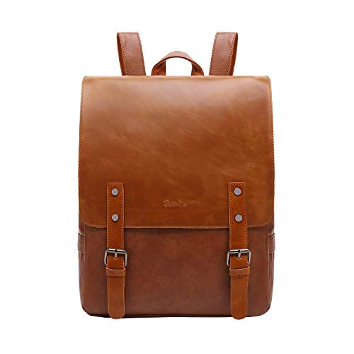 Zebella Vegan Leather Backpack Purse Vintage PU Laptop Bookbag for Women Men Causal Work Daypack