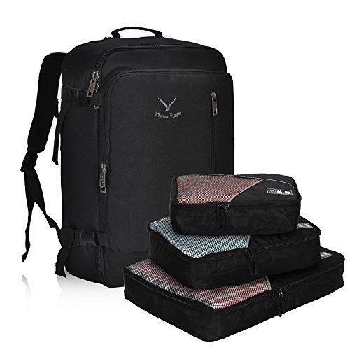 Hynes Eagle 38L Flight Approved Weekender Carry on Backpack Black with 3PCS Packing Cubes