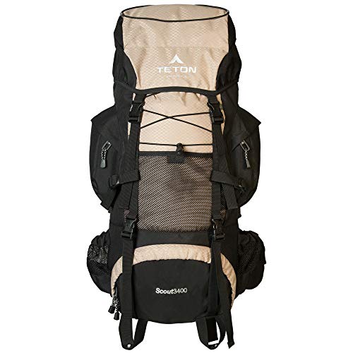 TETON Sports Scout 3400 Internal Frame High-Performance Backpacking, Hiking, Camping, Tan, 55L