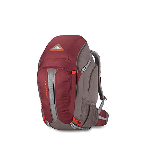 High Sierra Pathway Internal Frame Hiking Backpack, Cranberry/Slate/Redrock, 50L