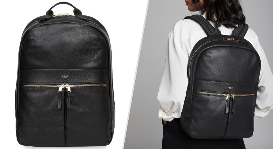Knomo Beaux - leather backpack with gold zippers for women